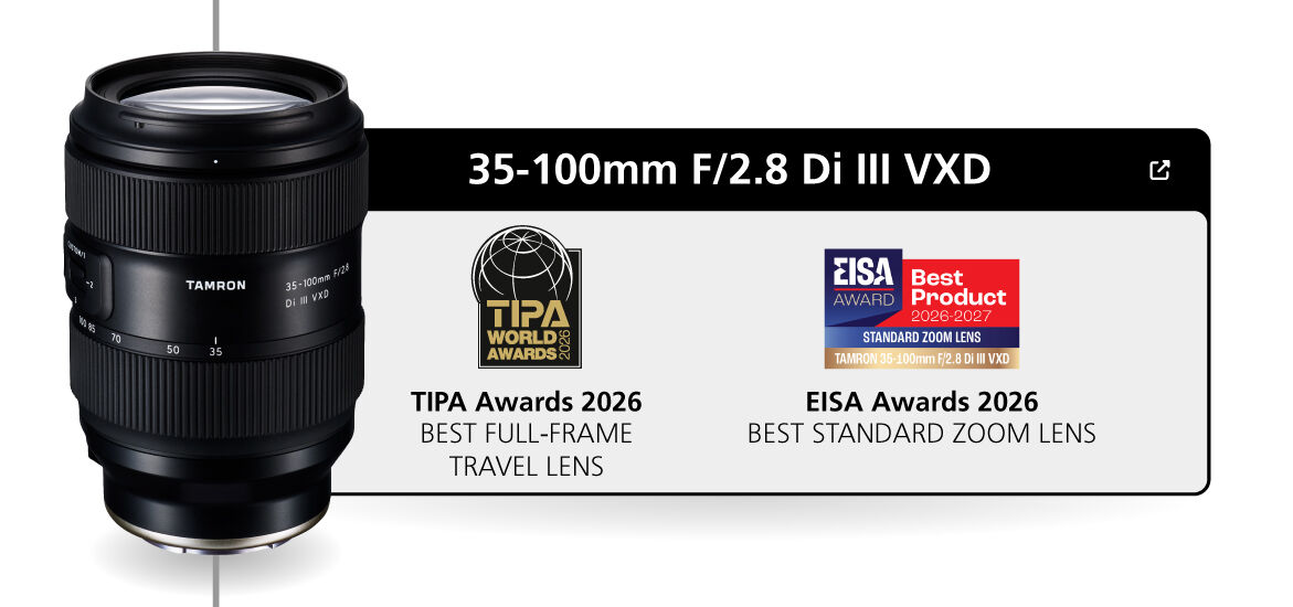 Tamron 35-100mm F/2.8 Di III VXD lens with awards.