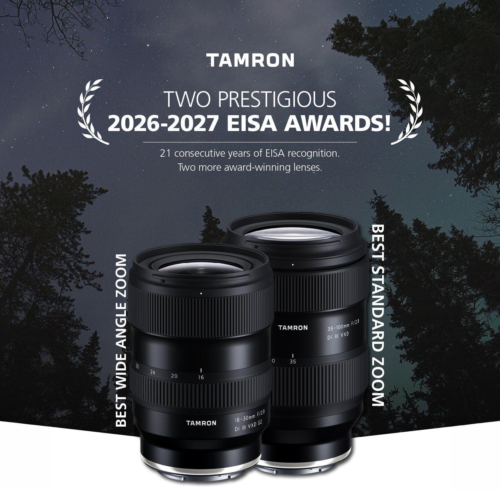 Tamron lenses awarded at EISA 2026 with Tamron camera.