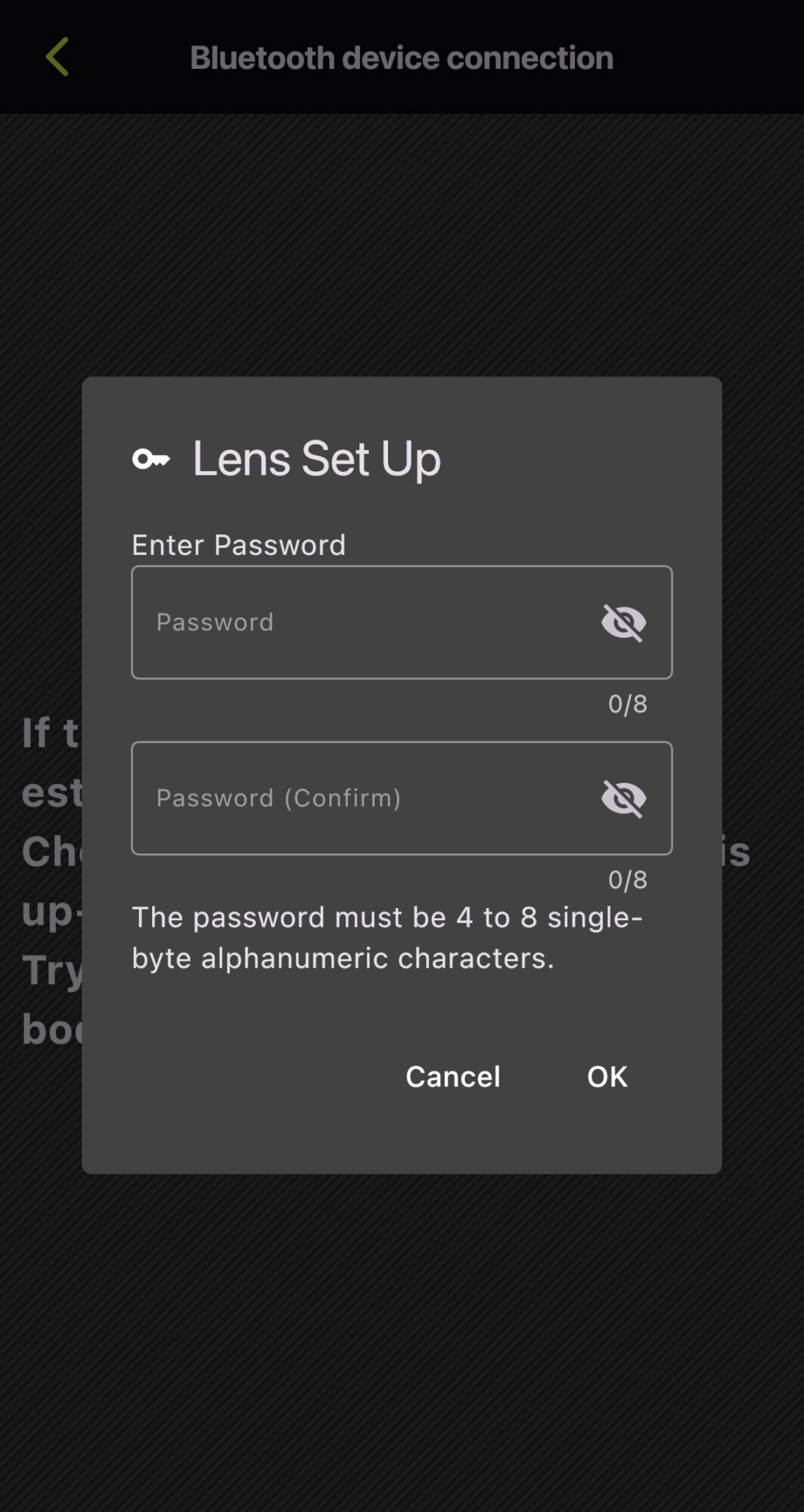 Tamron Lens Setup Screen Tamron lens being used for camera setup with password entry.